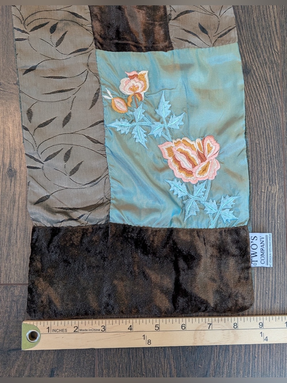 Two’s Company Women’s Purse and Matching Scarf Velvet Satin Brown Neutral Floral - Picture 14 of 15
